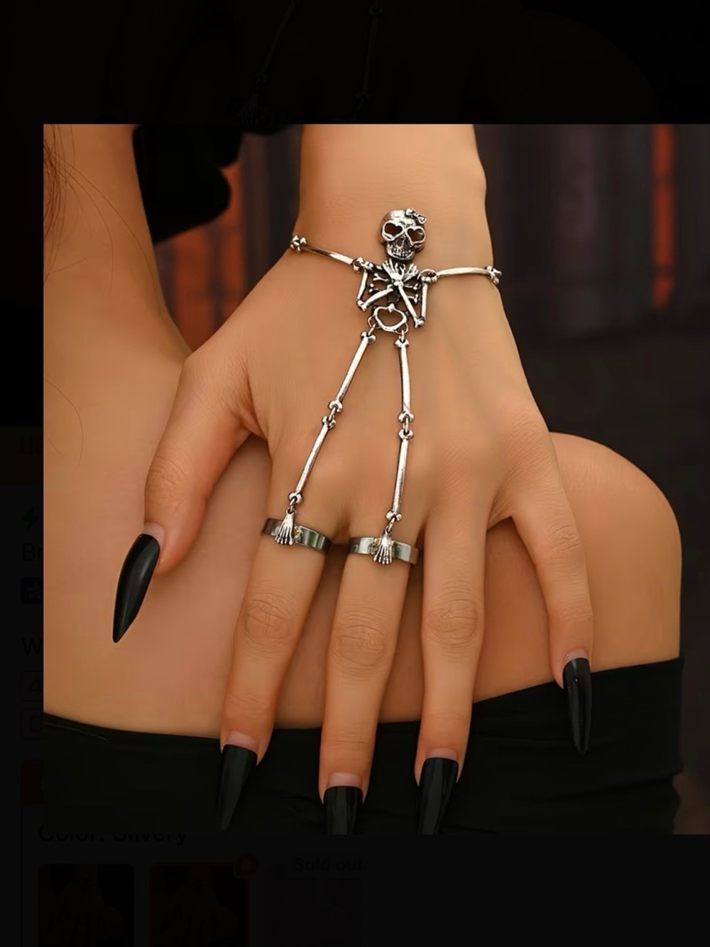 ⭐️ Skeleton Hand Bracelet Ring Set